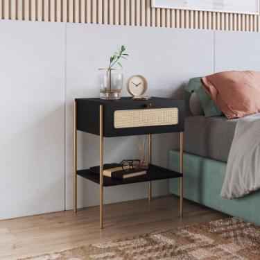 Imagem de Mesa de cabeceira oslo 1 gaveta palhinha hanover ou nero base metal do