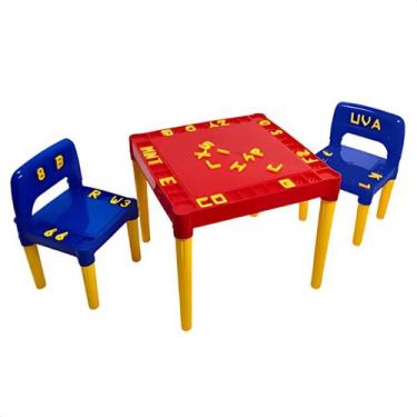Imagem de Mesa Infantil Com 2 Cadeiras Educativa Mesinha Didatica Tritec Letras 