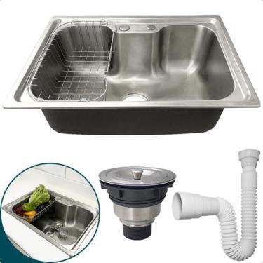 Imagem de Cuba Inox 304 Cozinha Gourmet 60x42 Sobrepor Pia Bancada Com Cesto Esc