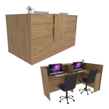 Imagem de Balcão em L Recepção 182cm Freijó Syncro - Linha Premium 1.1 - Marcena