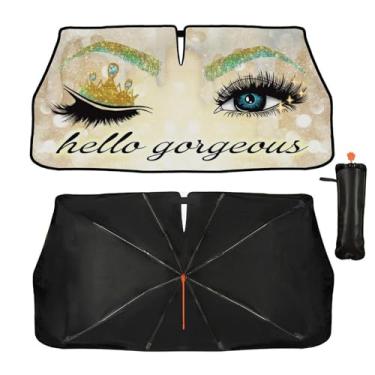 Imagem de Guarda-sol de para-brisa de carro lindo para cílios - Capa de proteção solar com bloqueio de UV para janela frontal de carro para a maioria dos carros SUV bloqueio solar raios UV calor mantém o