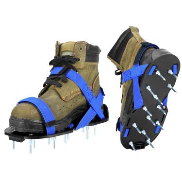 Imagem de QWORK Aerador de gramado com fecho de fivela - ajuste ajustável, comprimentos de ponta dupla para aeração e peneiramento do gramado, para projetos de piso epóxi