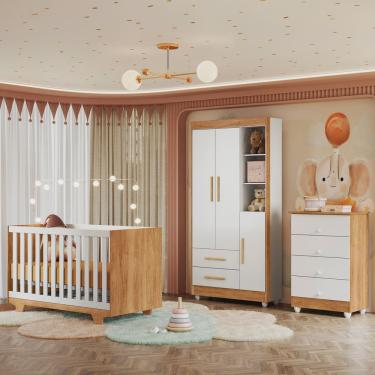 Imagem de Quarto de Bebê Completo 100% mdf com Cômoda Berço e Guarda Roupa 1 mdf Nina