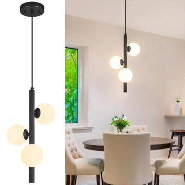 Imagem de FDPBY Luminárias Pendentes Pretas, Ilha De Cozinha, 3 Luzes, Vidro Leitoso, Lustre Moderno De Meados Do Século, Mini Globo De Vidro Pequeno, Iluminação Pendente Para Cozinha, Ilha, Quarto, Sala De J