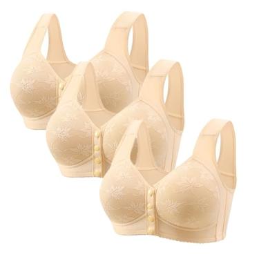 Imagem de 3 Pack Daisy Bra, Lightweight, Breathable and Gathered, Front Enclosed Wireless Push-Up Bra Everyday Wireless Wireless Comfort Bra for Older Women(A,X-L)
