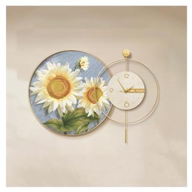 Imagem de Pintura decorativa com relógio Decoração de parede com flores grandes, relógios de parede modernos com flores 3D, luminária de parede silenciosa e anti-tique-taque, decoração de escultura para escritó