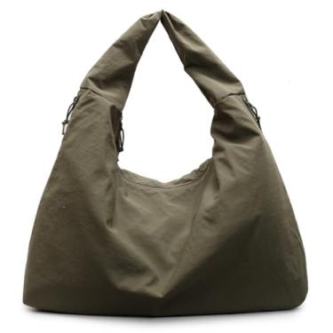 Imagem de Bolsa de mão folgada 2025 Nylon sólida plissada bolsa masculina feminina ombro grande viagem academia deslocamento Hobo fim de semana férias, Verde
