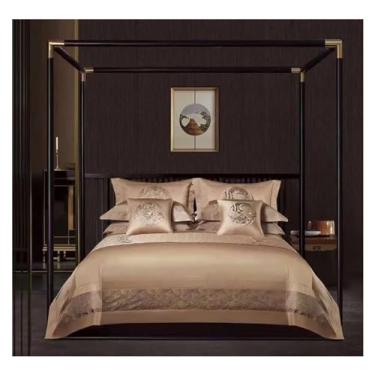 Imagem de Jogo de cama luxuoso de 4 peças com costura chique patchwork bordado capa de edredom premium 1000TC algodão macio jogo de cama (3 Queen)