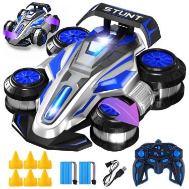 Imagem de Carrinho de Controle Remoto 114 para Meninos - Carro de Acrobacias 360º 4WD com Luzes, Música e Função de Rolo para Presente - Azul,WJWMIRC