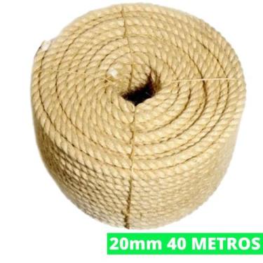 Imagem de Corda De Sisal Natural 20mm Rolo 40 Metros Naval Reforçada Arranhador 