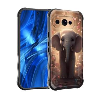 Imagem de EFGWSDER Capa para Pixel 9a, [camada dupla] [proteção contra quedas de grau militar de 3,5 m] Capa resistente à prova de choque para Google Pixel 9a de 6,3 polegadas 2025, elefante fofo com corações