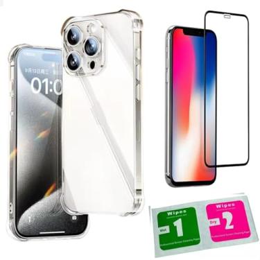 Imagem de Capa iPhone 15 Pro Capinha De Silicone Transparente Case Anti Impacto + Pelicula iPhone 15 Pro De Vidro [ KIT DE PROTEÇÃO COMPLETA - GL CASES ]