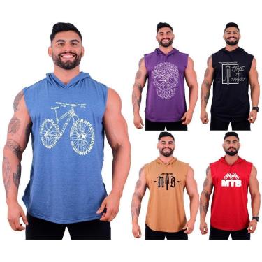 Imagem de Kit 5 Regatas Longline Machão Com Touca Masculina MXD Conceito Academia Fitness-Masculino