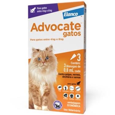 Imagem de Antipulgas Advocate Elanco para Gatos de 4kg até 8kg 3 Bisnagas de 0,8