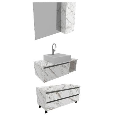 Imagem de Conjunto Para Banheiro Armarios Com Cuba Bn1 Marmore Branco