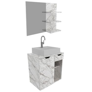 Imagem de Conjunto Para Banheiro Com Cuba E Espelho Marmore Branco