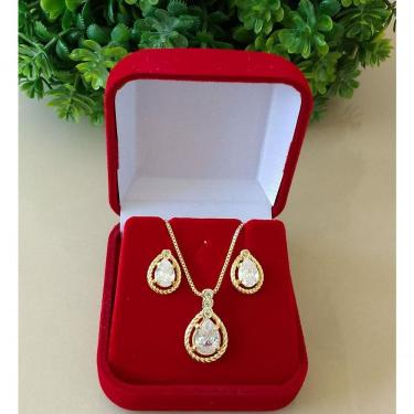 Imagem de Conjunto Colar+brinco Feminino Banhado A Ouro 18k