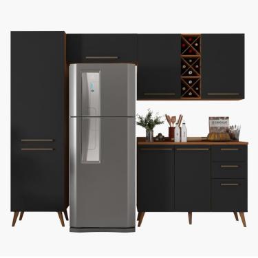 Imagem de Armário De Cozinha Completa Com Adega 7 Portas 3 Gavetas Favorita Preto/nature Preto Naturale