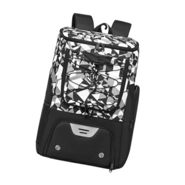 Imagem de Vaveren Mochila de basquete com suporte para bola, bolsa esportiva de ginástica com compartimento para calçados para treinamento, acessórios de Natal para, Preto Branco Cinza