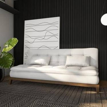 Imagem de Sofá-Cama 3 Lugares Casal Qualidade Base e Pés de Madeira Branco - Mob
