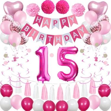 Imagem de NANINUNENO Lindas Decorações De Aniversário 15 Anos Para Meninas, Balões Rosa E Branco, Artigos Festa, Incluindo Faixa, Metalizados Com O Número