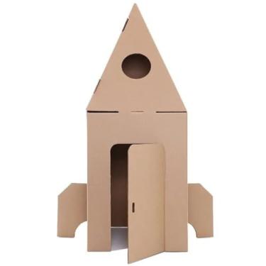 Imagem de Beplace Kids Foguete Casinha de Papelão, Casa de Brinquedo para Montar e Colorir, Brinquedo Educativo e Criativo