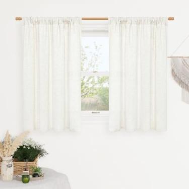 Imagem de LAMIT Cortinas de linho marfim natural 113 cm de comprimento para quarto, painéis de filtragem leve texturizados de linho sintético macio, cortinas neutras para cozinha/janela/sala de sótão, 106 x 113