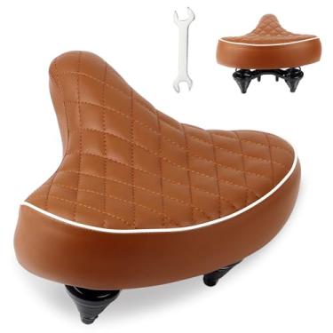 Imagem de WEEROCK Assentos de bicicleta largos para homens e mulheres, confortáveis e macios de substituição para bicicletas Cruiser, MTB, City Bike, bicicletas elétricas, triciclo, ciclo de exercício, marrom