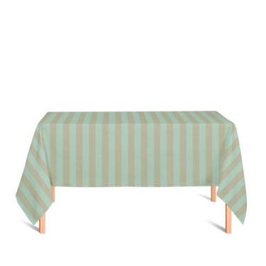 Imagem de Toalha de Mesa Retangular em Tecido Jacquard Dourado e Turquesa Listra