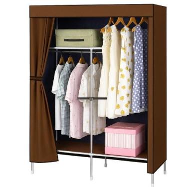 Imagem de Armario portatil organizador guarda roupa marrom com cabideiro pratele