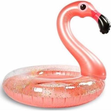 Imagem de Boia Flamingo Rose Com Glitter Grande Piscina Inflável 90Cm - Qifan