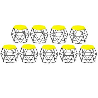 Imagem de Kit 09 Puff Banqueta Aramado Mila Base Preta Hexágono material sintéti