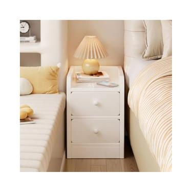 Imagem de Mesa De Cabeceira Estreita De Madeira Maciça Com 2 Gavetas, Mesa De Cabeceira Moderna E Fina Para Quarto, Sala De Estar E Dormitório(White,13.8x15.7x19in)