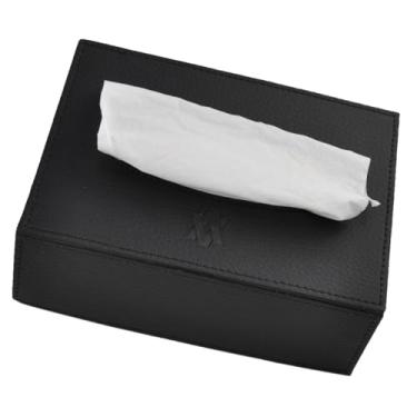 Imagem de Caixa Porta Lenços de Papel Vayly em Material Sintético com Abertura Oval, Forro Interno, Papelão Rígido e Lenço Incluso 50 un – Suporta Até 100 un (Preto)