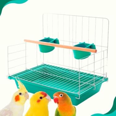 Imagem de Gaiola Aberta Poleiro Para Passáro Papagaio Calopsita Maritaca Bandeja Plástica e Comedouros(Verde Tiffny)