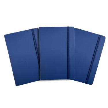 Imagem de Caderno Tipo Moleskine Sem Pauta 14x21cm, Caderneta de Anotações Sem Pauta A5, Caderneta de Anotações Capa Dura, Cor Azul, KIT 3 Unidades