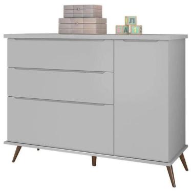 Imagem de Cômoda Sapateira Quartzo Cinza 100% MDF 3 Gavetas para Quarto de Bebê 