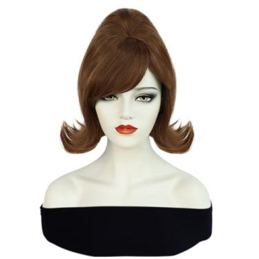 Imagem de YYUISD Colmeia marrom curta anos 50 retrô franja 60s curta feminina para festa de fantasia de Halloween peruca
