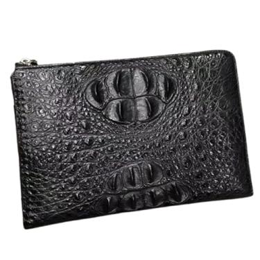 Imagem de Bolsa masculina autêntica verdadeira pele de jacaré bolsa de pulso couro de crocodilo genuíno masculino grande porta-cartões bolsa clutch, Preto, 28cm(Length) x 19cm(Height) x 3cm(Deep)