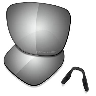 Imagem de SAUCER Lentes de reposição premium e protetores de nariz para óculos de sol Oakley Crossrange XL OO9360 de alta definição - metal cromado polarizado