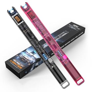 Imagem de Pacote com 2 isqueiros de vela elétricos, isqueiros de arco USB-C recarregáveis com tela LED e design de tecnologia transparente, à prova de vento, sem chama, para velas, churrasco, acampamento, preto