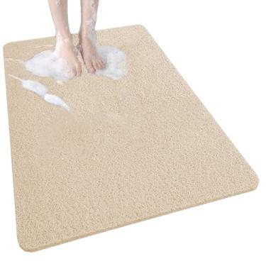 Imagem de SXYMTSW Tapete seguro tapete de chuveiro antiderrapante, tapetes de banho confortáveis com dreno, tapetes de banheiro de bucha de PVC para áreas molhadas, acessórios de banheiro de secagem rápida