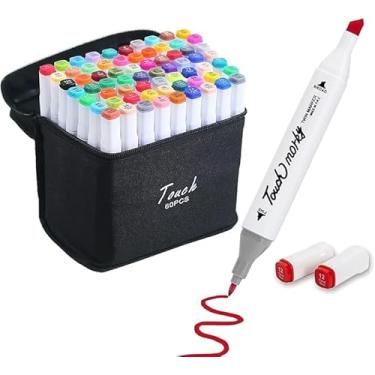 Imagem de Estojo Canetas Marcador para Colorir - Kit Conjunto Canetinha Profissional Tiktok Marcadora Permanente de Ponta Dupla em Cores diferenciadas -Tampa Codificada por Cores - Linha Premium. (60)