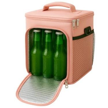 Imagem de Bolsa Térmica Portátil para Bebidas Rosa com Alça de Transporte Compartimentos Isolados