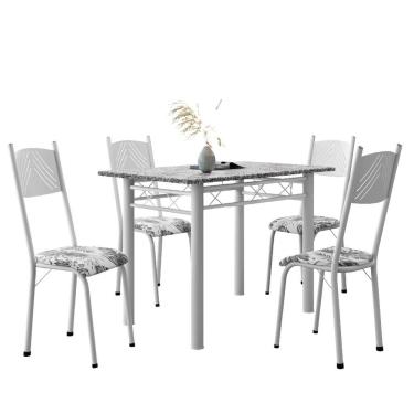Imagem de Conjunto De Mesa Sala De Jantar Sara Com 4 Cadeiras Tubular Granito 1,20m Artefamol Branco / Floral