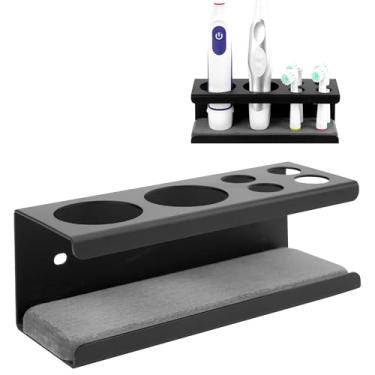 Imagem de Linkidea Suporte de parede para escova de dentes elétrica, 2 compartimentos de liga de alumínio com bandeja de drenagem, organizador autoadesivo compatível com Oral-B iO Series, Genuis X (preto)
