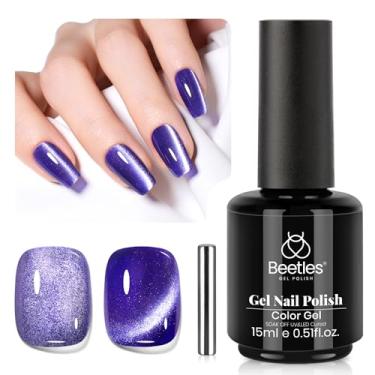 Imagem de beetles Gel Polish Esmalte Em Olho De Gato Beetles, Roxo Com Glitter Holográfico 15 Ml Ímã Soak Off, Brilho Uv, Veludo, Série Celestial Veil, Design Arte Francesa, Presentes Para Manicure Feminina