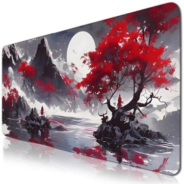 Imagem de Mouse pads para jogos grandes, mousepad de folha de bordo vermelho anime com base antiderrapante e bordas costuradas, acessórios de mesa de jogos para meninos, tapete de mesa antigo estendido para