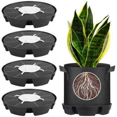Imagem de Homaisson 4 peças de pires de plantas auto-irrigáveis, bases de vaso de tecido de rega automática interna, bandejas de gotejamento de plástico redondas para sacos de crescimento de plantas, fornecem