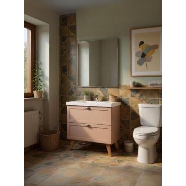 Imagem de Gabinete para Banheiro com Cuba e Espelho 80cm Retro Mdf Rosa Milano -